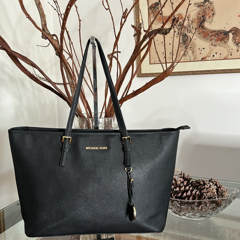 Michael Kors Jet Set Large Black Saffiano Leather Tote